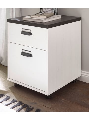 Furn.Design Rollcontainer weiß Pinie, anthrazit Landhaus, Schreibtisch Container 47 x 60 cm