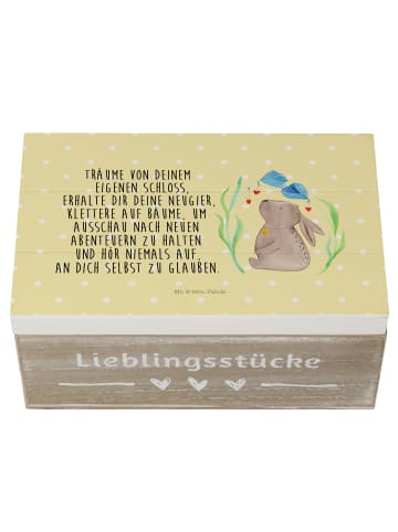 Mr. & Mrs. Panda Holzkiste Hase Blume mit Spruch in Gelb Pastell