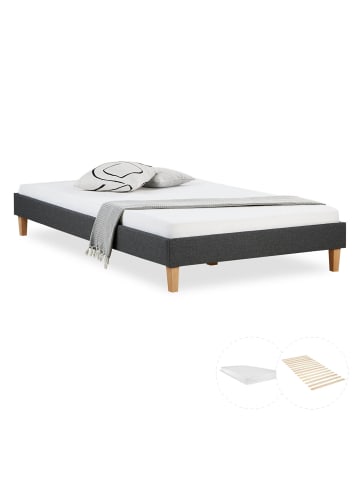 Homestyle4u Polsterbett 120x200 mit Lattenrost und Matratze in Grau