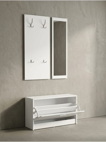 KADIMA DESIGN Wandgarderobe DELFT mit Spiegel, Weiß, 8 Paar Schuhe, 10 Haken in Weiß