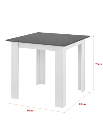 en.casa Esstisch Algermissen in Grau (L)80cm (B)80cm (H)76cm