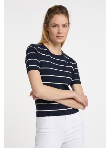 DreiMaster Damen Kurzarm-Pullover in Marine Wollweiss