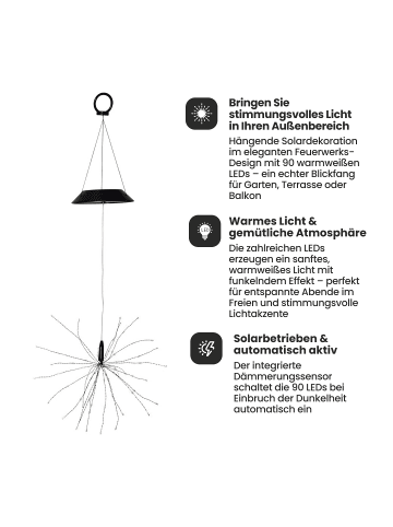 STAR Trading Außen Solar Hängeleuchte Firework Solar in Schwarz,Transparent
