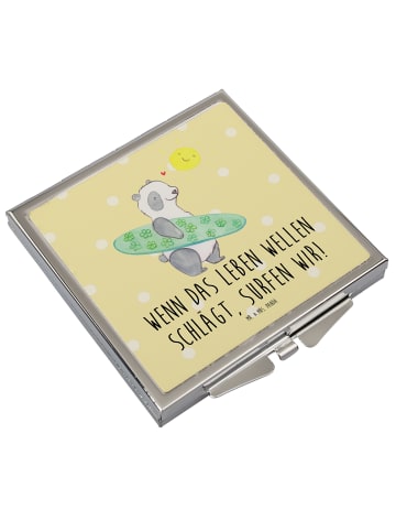 Mr. & Mrs. Panda Kleiner Spiegel Sommer Wellen Surf mit Spruch in Gelb Pastell