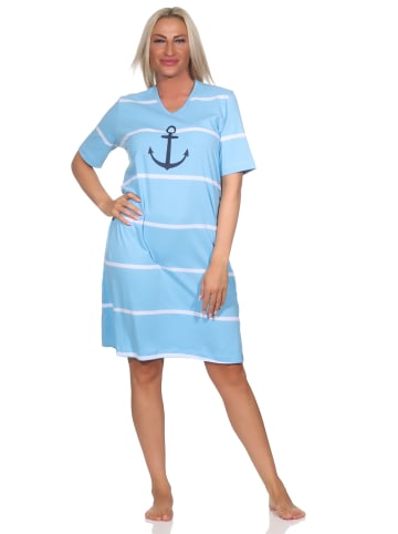 NORMANN Kurzarm Nachthemd Maritimer Look - 85709 in hellblau