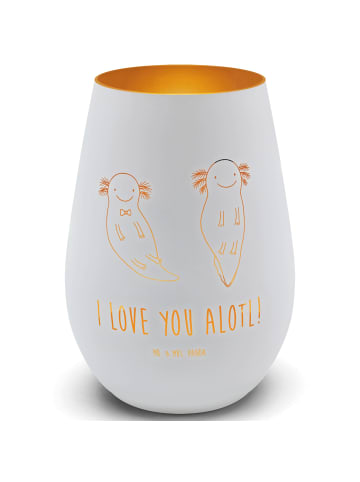 Mr. & Mrs. Panda Gold Windlicht Axolotl Liebe mit Spruch in Weiß