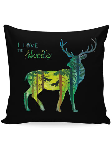 Mr. & Mrs. Panda Kissen Hirsch I love the woods mit Spruch in Schwarz