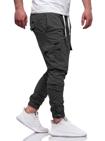 DAILY COTTON Cargohose - mit elastischem Bund Slim-Fit Jogger-Hose Jeanshose Stoffhose in Dunkelgrau