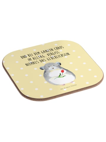 Mr. & Mrs. Panda Bierdeckel Chinchilla Blume mit Spruch in Gelb Pastell