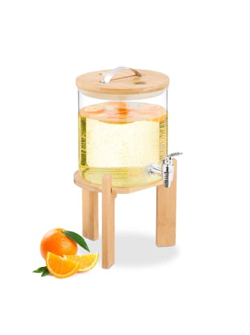 relaxdays Getränkespender in Transparent/ Natur - 5 Liter