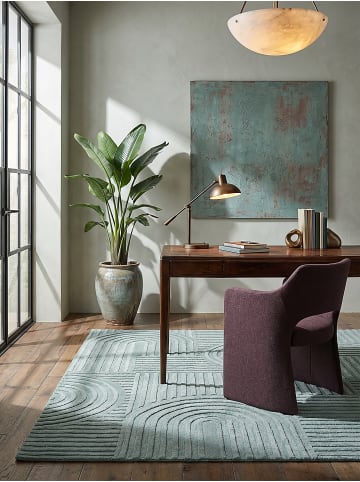 KADIMA DESIGN Wollteppich Kurzflor LEVEN Geometrisch Naturfaser Skandinavisch in Türkis