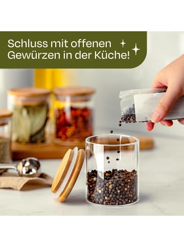 Praknu Gewürzbehälter 8er Set 250ml mit Etiketten und Stift zum Beschriften