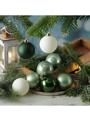 MARELIDA 30er Set Christbaumkugeln Weihnachtskugeln bruchfest D: 6cm in grün, weiß