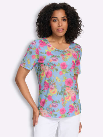 Sieh an! Rundhals-Shirt in aquamarin-fuchsia-bedruckt