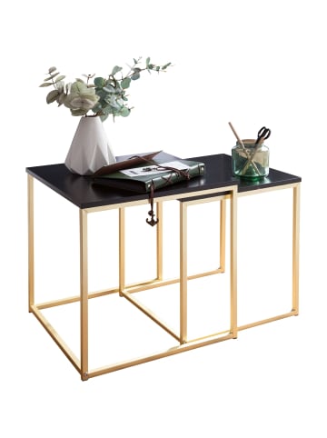 KADIMA DESIGN Couchtisch Set | 2 Tische, Gold-Look, Glas/MDF Schwarz in Gold