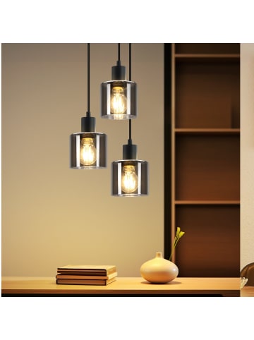 ZMH Pendelleuchte 3-flammige E27 in rauchgrau vintage rund