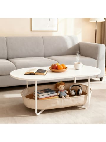 relaxdays Couchtisch in Weiß/ Beige – (B)100 x (H)55 x (T)45 cm