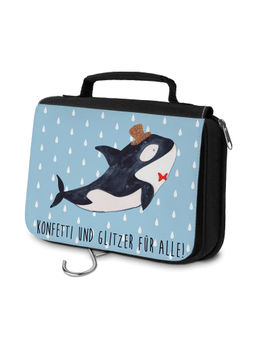 Mr. & Mrs. Panda Kosmetiktäschchen Orca Zylinder mit Spruch in Blau Pastell