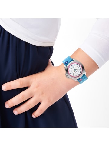 s.Oliver Armbanduhr mit Canvasband in blumigem Design in blau