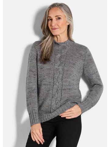 GOLDNER Kurzgröße:  Hüftlanger Langarm Pullover, Zopfstrick in grau / gemustert