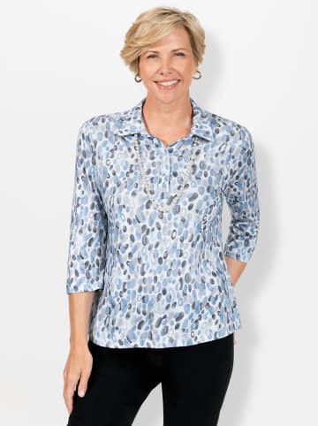 WITT WEIDEN Poloshirt in eisblau-steingrau-bedruckt