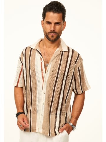CARISMA Kurzarmhemd - gestreift als Poloshirt im Summer-Look für Herren in Beige