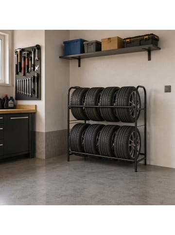 relaxdays Reifenregal in Schwarz - (B)106 x (H)106 x (T)46 cm