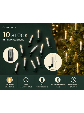 LUMINEO LED Kerzen Weiß 10 Stück, mit Fernbedienung in warm weiß