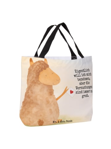 Mr. & Mrs. Panda Tote Bag Alpaka Fahne Design mit Spruch in Weiß