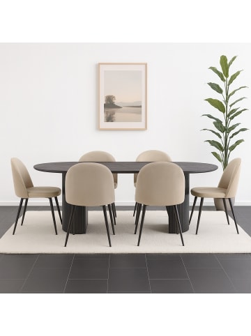 ebuy24 Essgruppe Kyoto 7-teilig Dunkelbraun, beige 210 x 100 cm