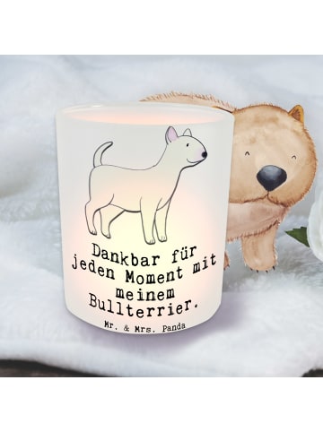 Mr. & Mrs. Panda Glas Windlicht Bullterrier Moment mit Spruch in Transparent