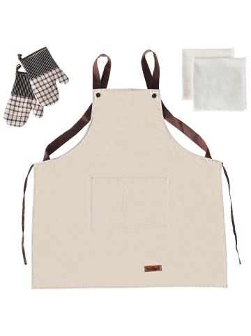 Beliani 5-tlg Küchentextilien Set LACTUCA in Beige/Braun/Schwarz