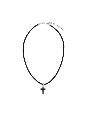 Tom Tailor Kette mit Anhänger Edelstahl, Holz, Leder in silber