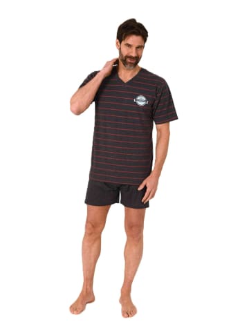 NORMANN Kurzarm Schlafanzug Shorty Pyjama Streifen in rot