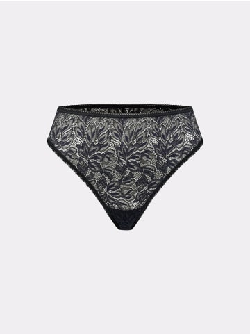 Erlich Textil  Iconic Lace High Waist Brazil String aus nachhaltiger Spitze - atmungsaktiv in schatten schwarz