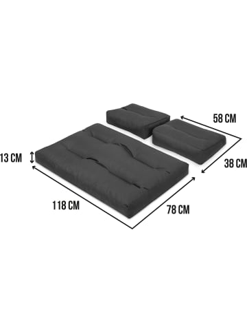 Aspero Wasserdichte Palettenkissen (3er Set) in Dunkelgrau