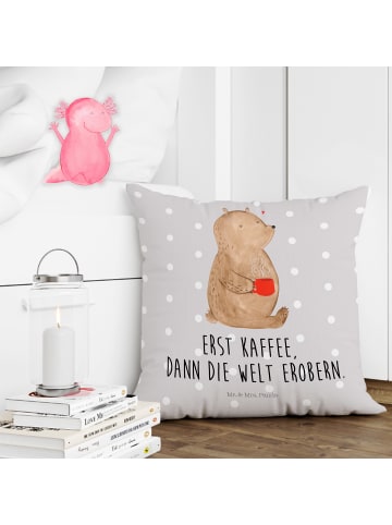 Mr. & Mrs. Panda Sofakissen Bär Kaffee mit Spruch in Grau Pastell