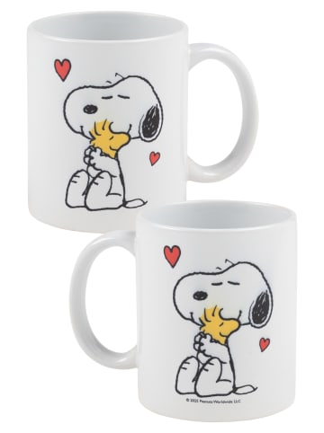 Snoopy The Peanuts Snoopy Tasse Hug Woodstock Kaffeetasse Becher 320 ml in weiß