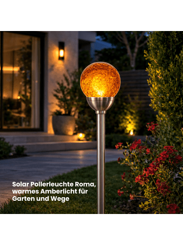 STAR Trading Solar Pollerleuchte Roma 45 cm – LED Gartenleuchte Amber Licht, Dämmer