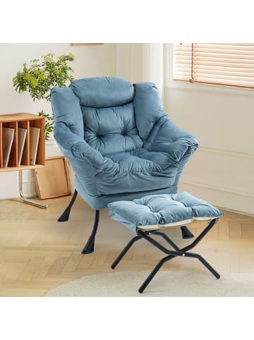 ABRIHOME Loungesessel in Blau mit klappbarer Fußstütze Seitentasche für Wohnzimmer