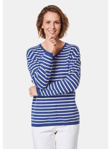 GOLDNER Kaschmirpullover Basicpullover mit V-Ausschnitt in dunkelblau / weiß / geringelt