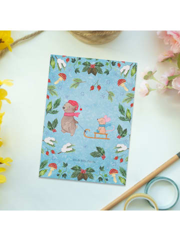 Mr. & Mrs. Panda Grußkarte Bär und Maus Schlitten ohne Spruch in Eisblau