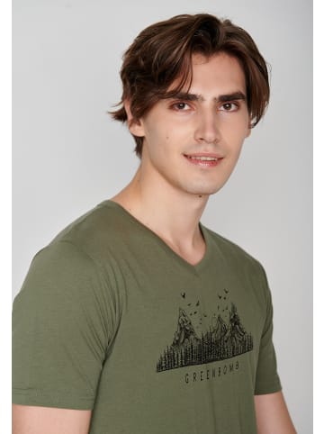 GreenBomb T-Shirt Nature Mountain Logo in Schmutziges Olivgrün