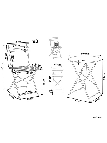 Beliani 3-tlg Bistro Set FIORI in Grün