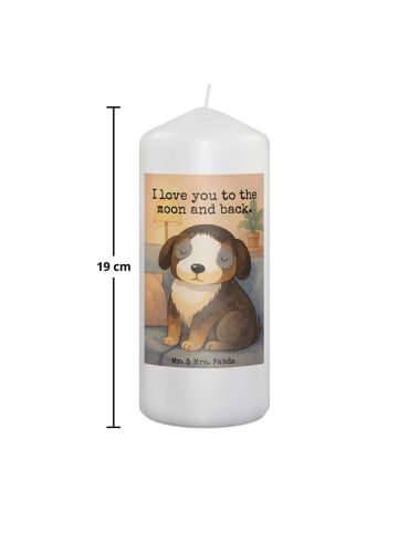 Mr. & Mrs. Panda Adventskerze Hund Entspannen Design mit Spruch in Weiß