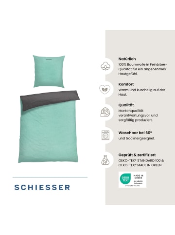 Schiesser Feinbiber-Bettwäscheset Doubleface in Mint-Anthrazit