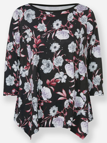 WITT WEIDEN Zipfel-Shirt in schwarz-flieder-bedruckt