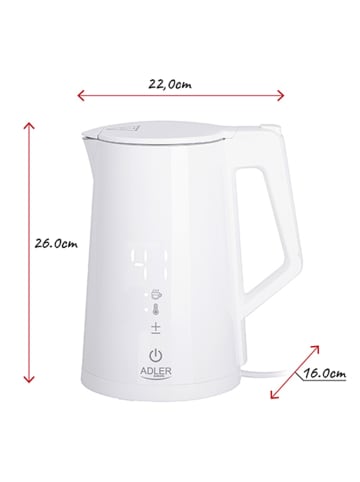 Adler Europe Adler AD 1345 STRIX-Wasserkocher 1,7 L, 2200W, LED-Touch - Weiß in Weiß