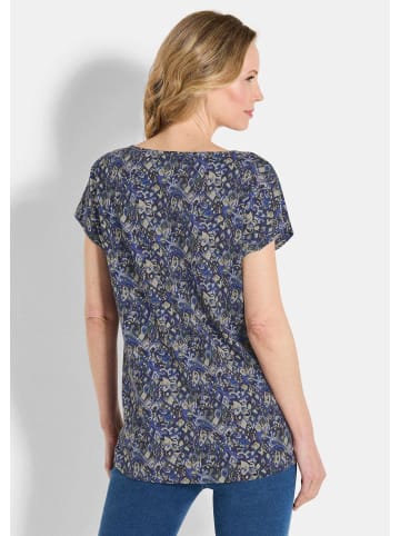 GOLDNER Kurzgröße:  Halbarm Printshirt, U-Boot-Ausschnitt in blau / stein / gemustert