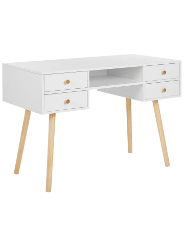 Beliani Schreibtisch LEVIN in Weiß/Braun - (W) 110 x (H) 78 x (L) 55 cm